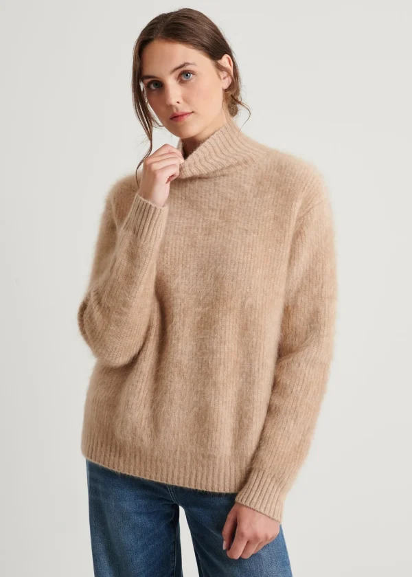 Brushed Cashmere Ribbed Turtleneck