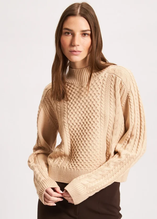 Cable Knit Mock Neck Sweater