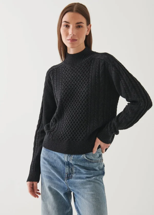 Cable Knit Mock Neck Sweater