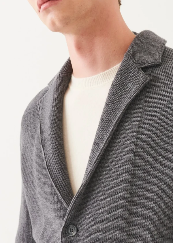 Cardigan Stitch Merino Wool 3-Button Blazer