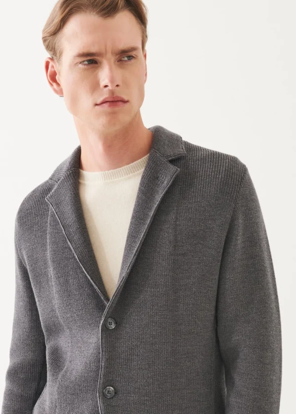 Cardigan Stitch Merino Wool 3-Button Blazer