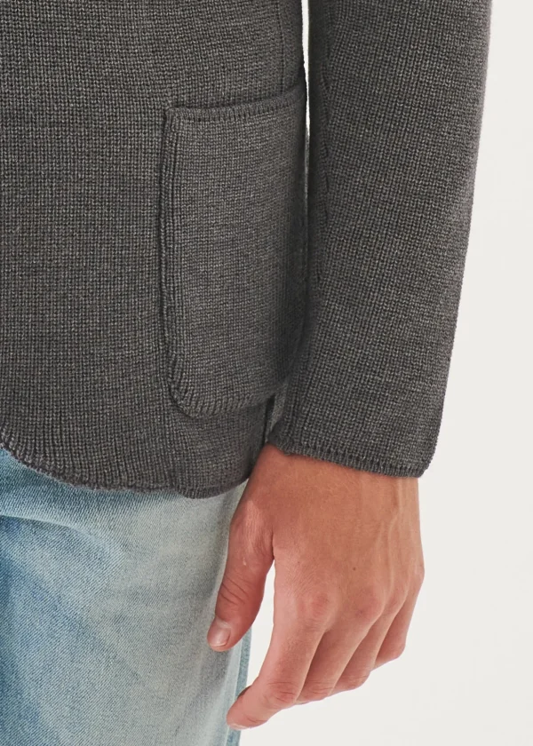 Cardigan Stitch Merino Wool 3-Button Blazer