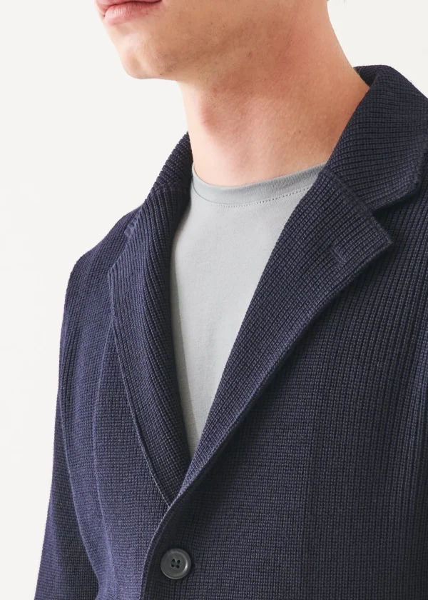 Cardigan Stitch Merino Wool 3-Button Blazer