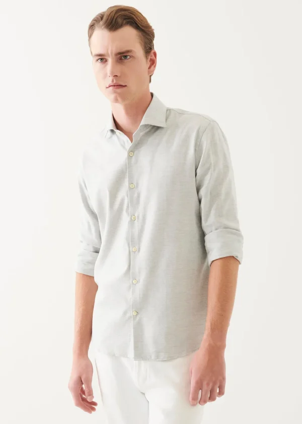 Cotton Blend Melange Button Up Shirt