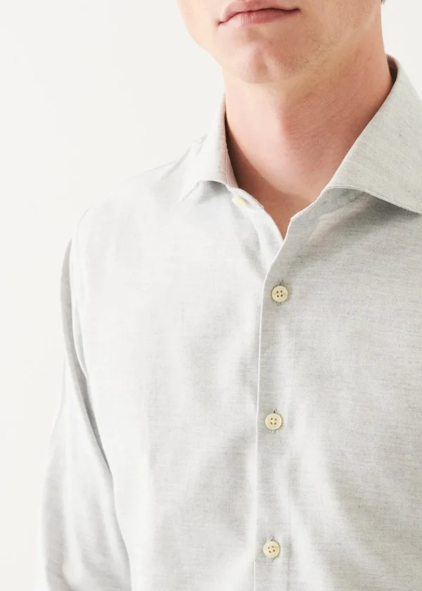 Cotton Blend Melange Button Up Shirt