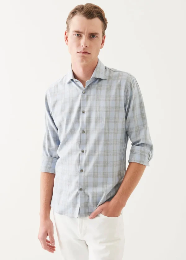 Cotton Blend Plaid Button Up Shirt