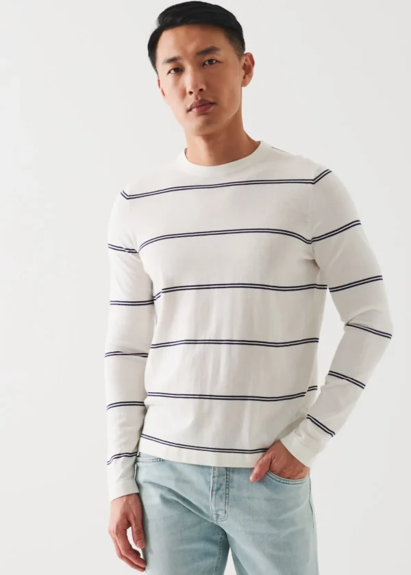 Cotton Blend Striped Crewneck Sweater