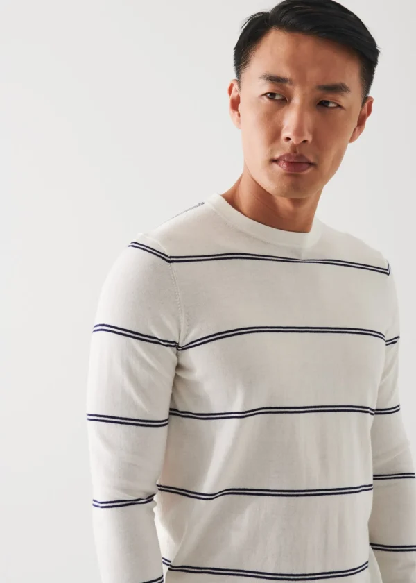 Cotton Blend Striped Crewneck Sweater