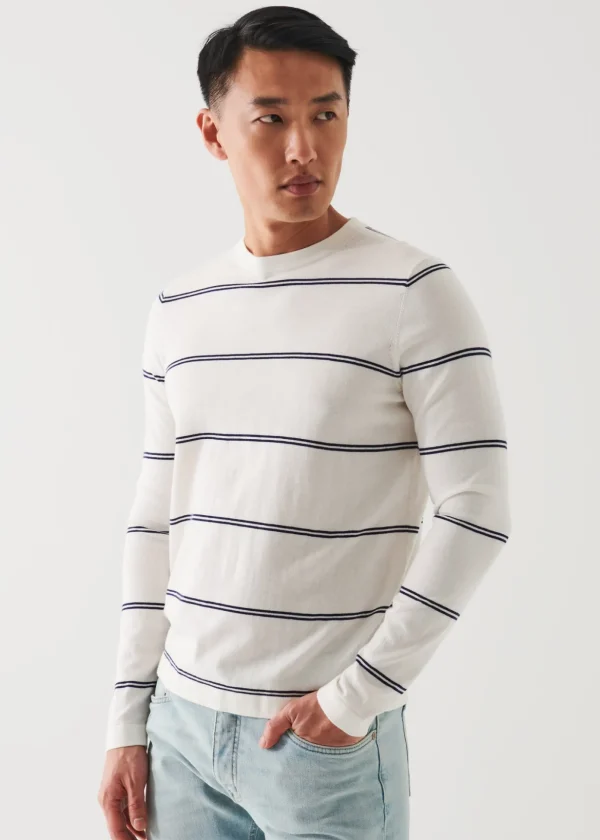 Cotton Blend Striped Crewneck Sweater