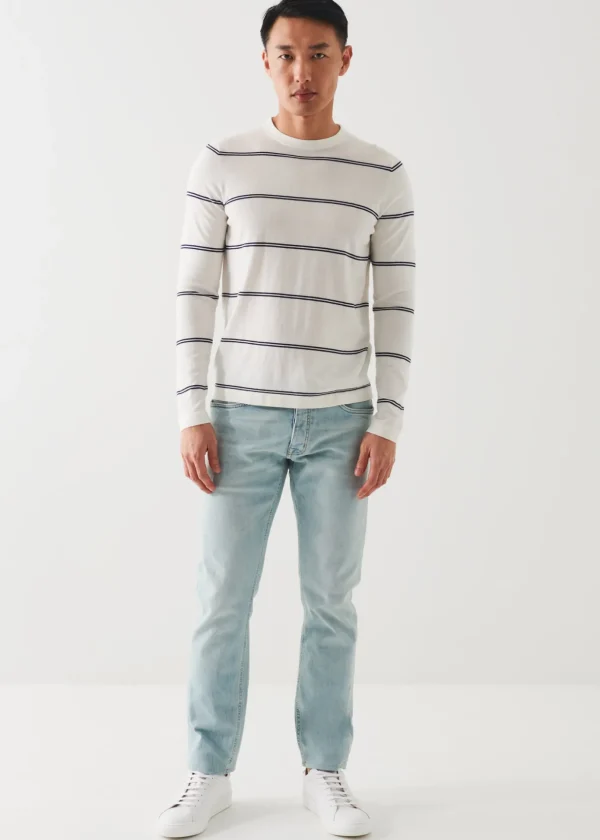 Cotton Blend Striped Crewneck Sweater