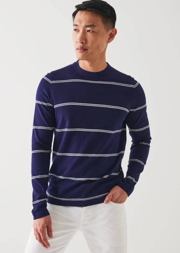 Cotton Blend Striped Crewneck Sweater