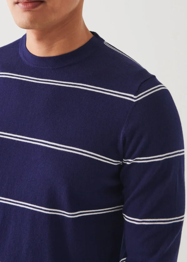 Cotton Blend Striped Crewneck Sweater