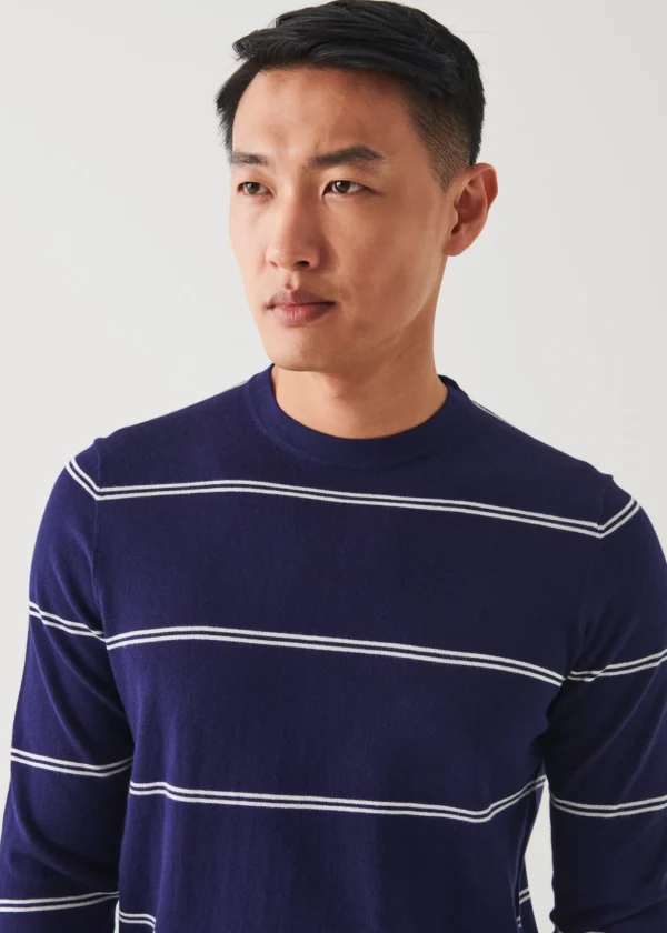 Cotton Blend Striped Crewneck Sweater