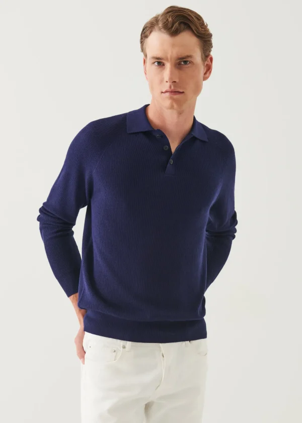 Cotton Cashmere Ribbed Raglan Polo