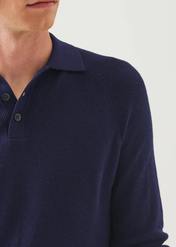 Cotton Cashmere Ribbed Raglan Polo