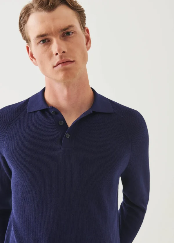 Cotton Cashmere Ribbed Raglan Polo