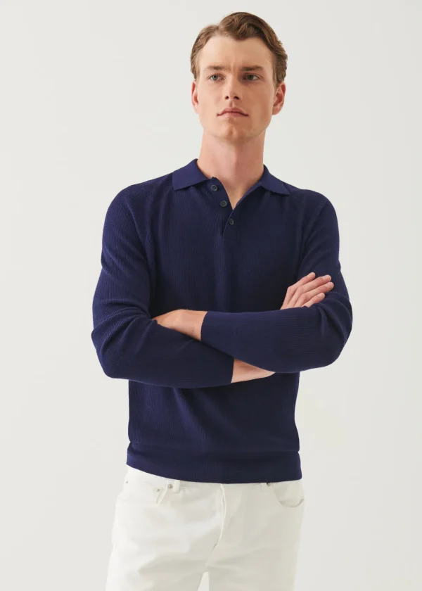 Cotton Cashmere Ribbed Raglan Polo