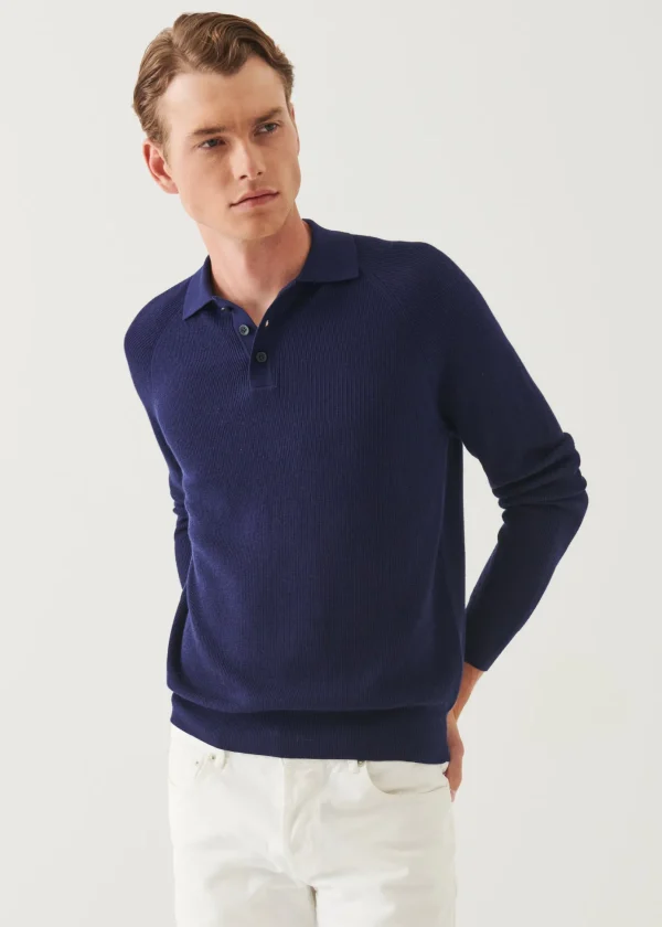 Cotton Cashmere Ribbed Raglan Polo