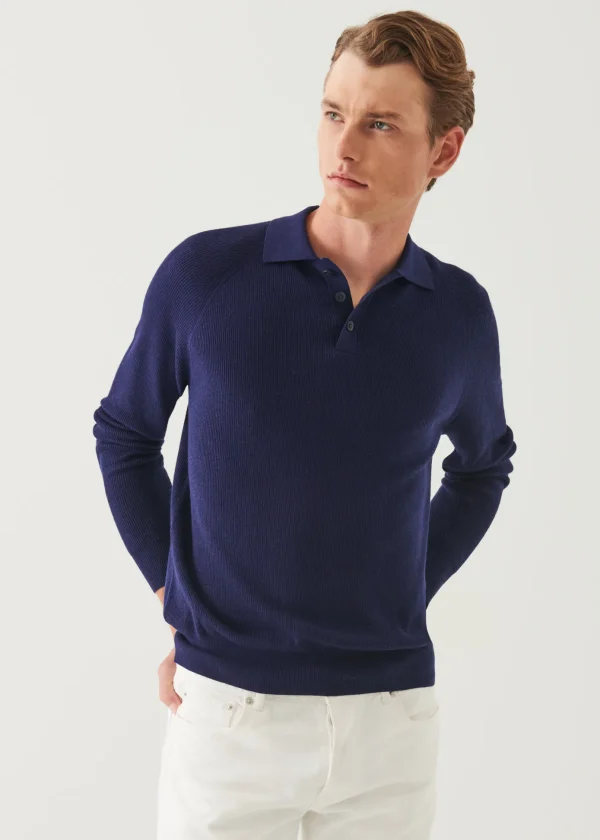 Cotton Cashmere Ribbed Raglan Polo