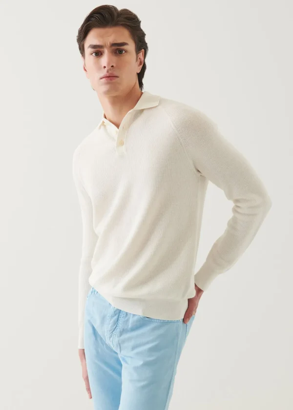 Cotton Cashmere Ribbed Raglan Polo