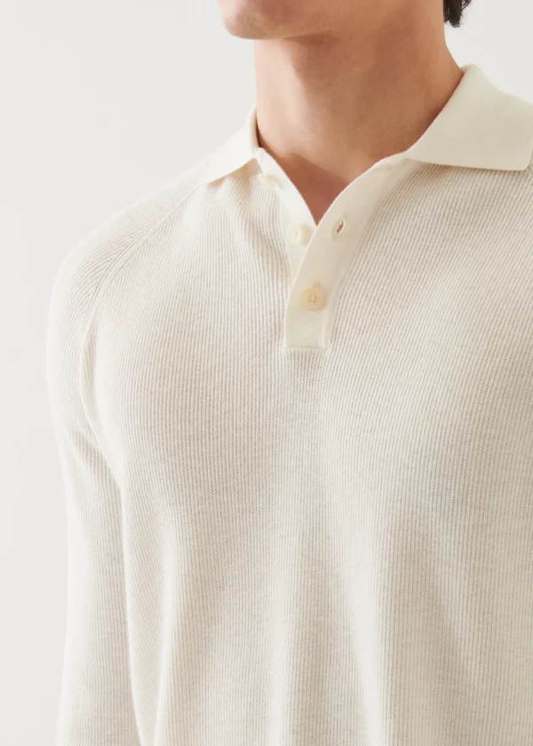 Cotton Cashmere Ribbed Raglan Polo