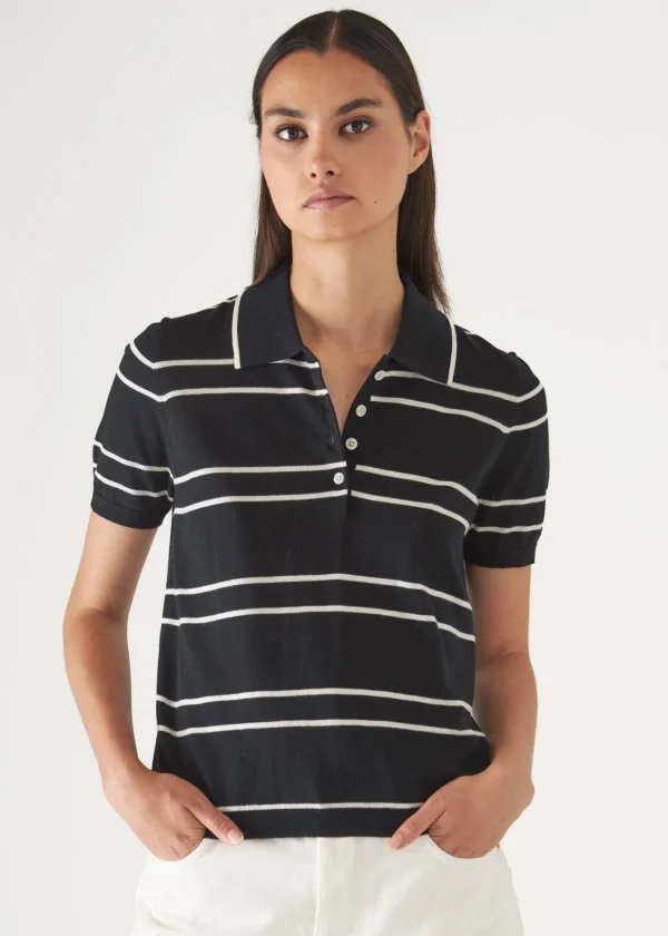 Cotton Cupro Striped Short Sleeve Polo