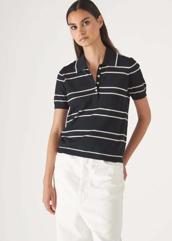 Cotton Cupro Striped Short Sleeve Polo