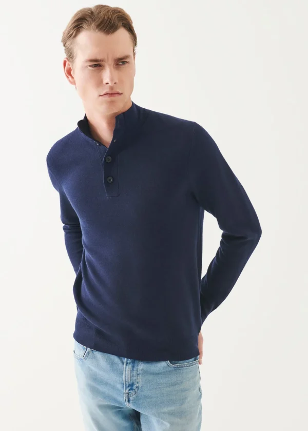 Double-Face Button Mock Neck