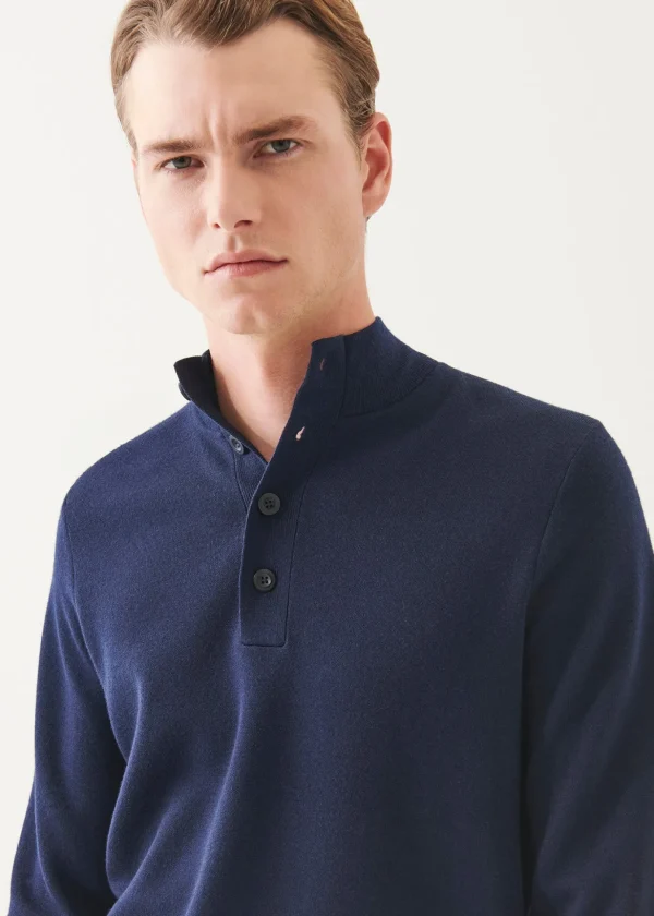 Double-Face Button Mock Neck