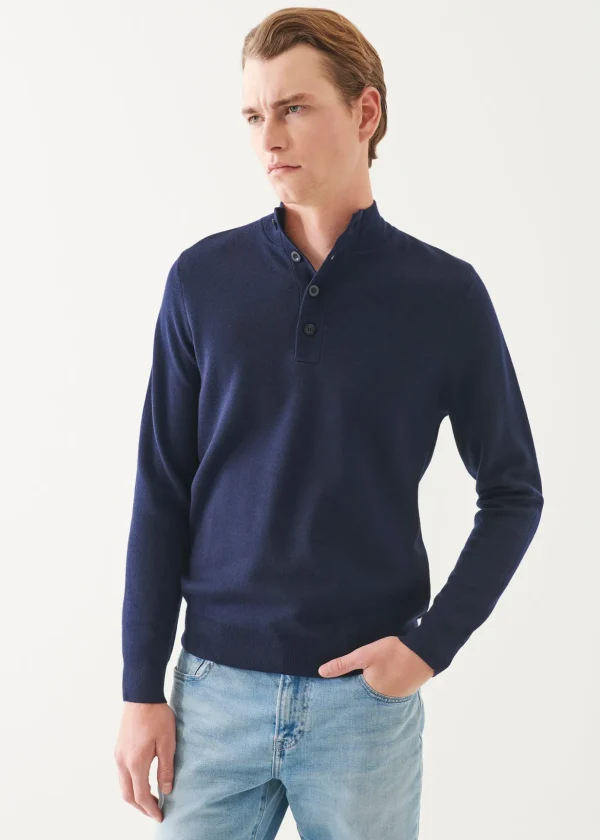 Double-Face Button Mock Neck