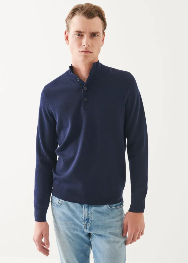 Double-Face Button Mock Neck