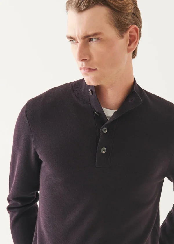 Double-Face Button Mock Neck