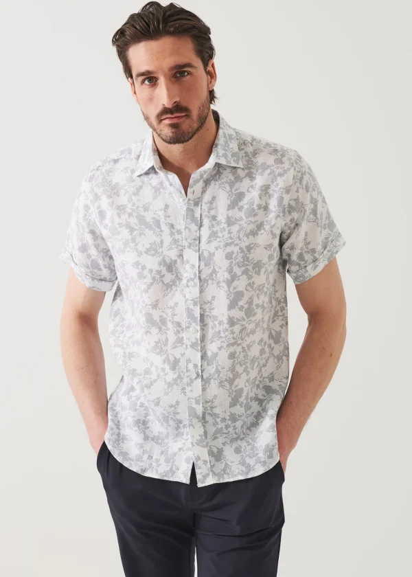 Etched Floral Print Linen Shirt