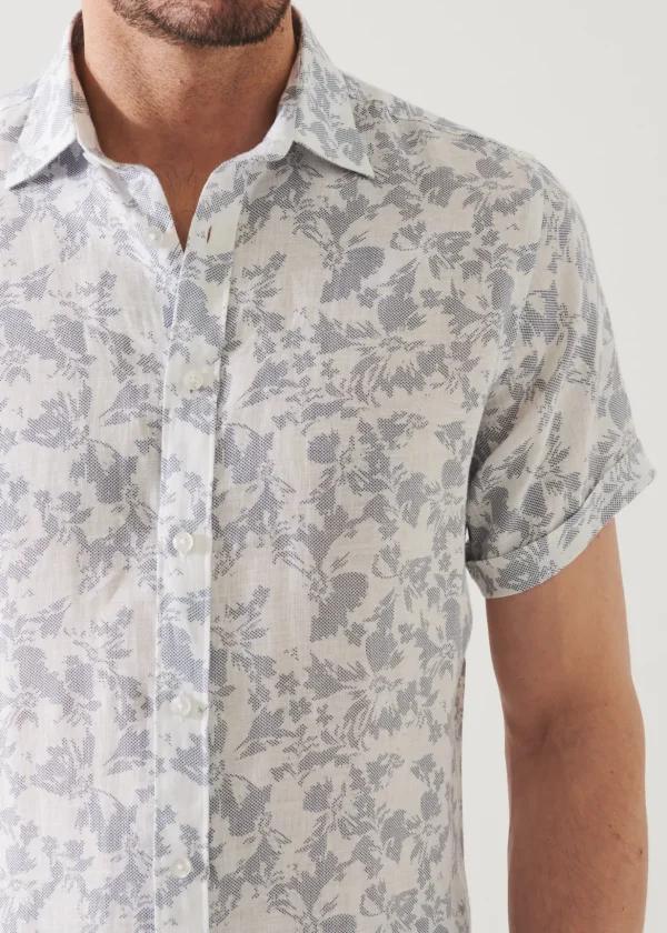 Etched Floral Print Linen Shirt