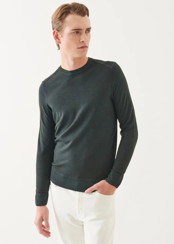 Extra-Fine Merino Vintage Wash Ribbed Hem Crewneck