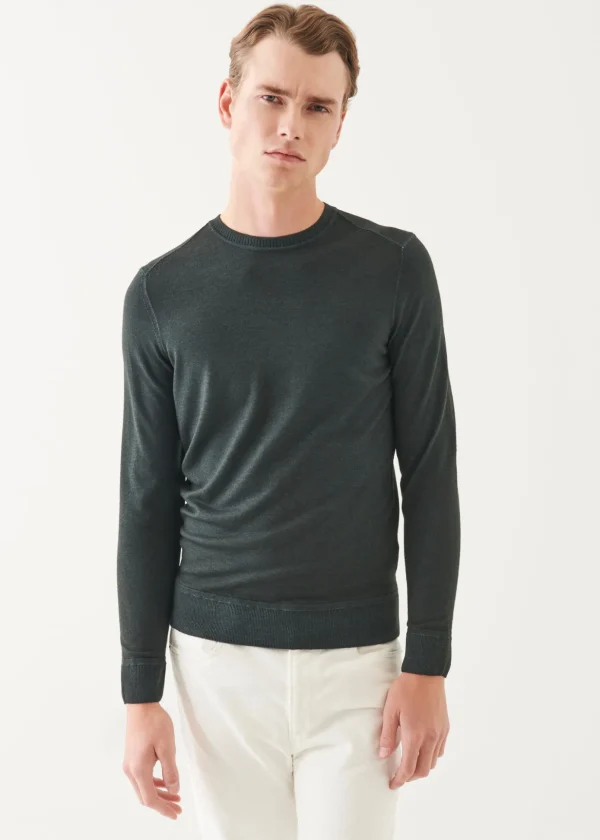 Extra-Fine Merino Vintage Wash Ribbed Hem Crewneck