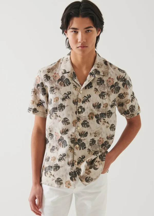 Floral Leaf Print Linen Shirt