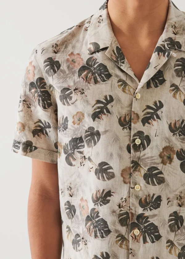 Floral Leaf Print Linen Shirt