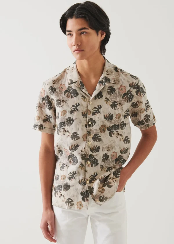 Floral Leaf Print Linen Shirt