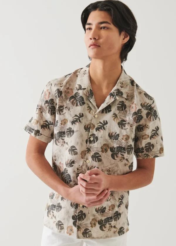 Floral Leaf Print Linen Shirt