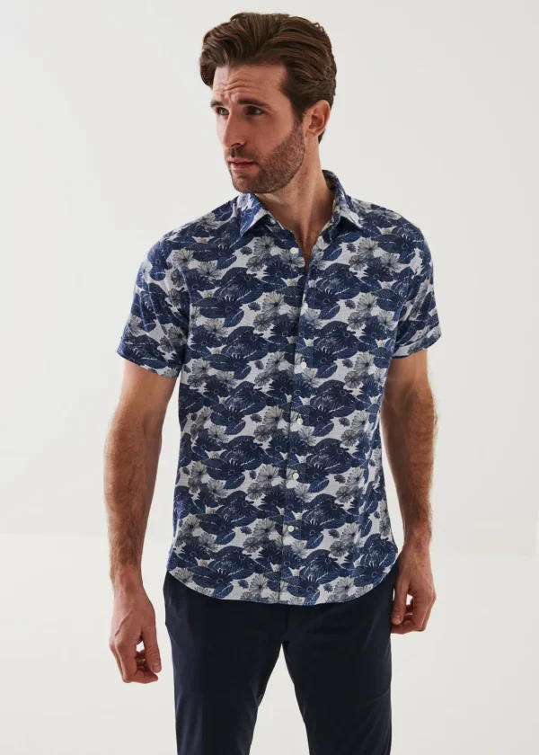 Floral Print Cotton Short Sleeve Shirt