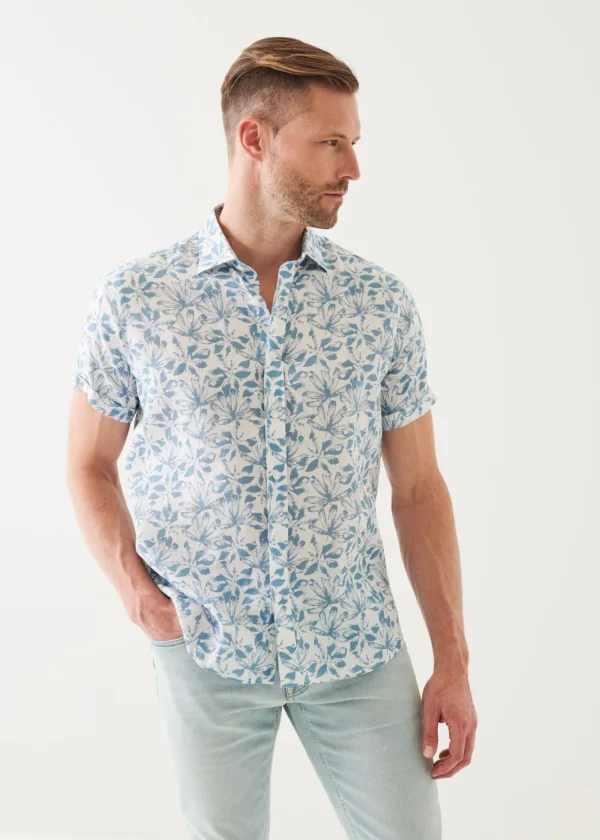 Floral Print Linen Short Sleeve Shirt