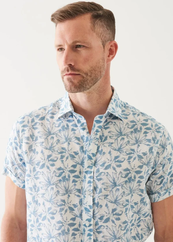 Floral Print Linen Short Sleeve Shirt