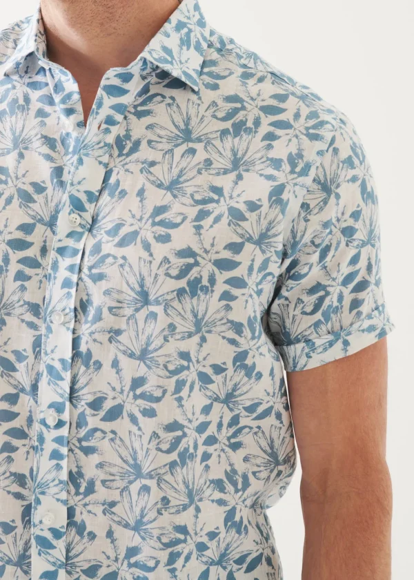 Floral Print Linen Short Sleeve Shirt