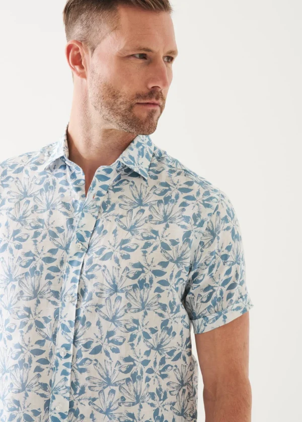 Floral Print Linen Short Sleeve Shirt