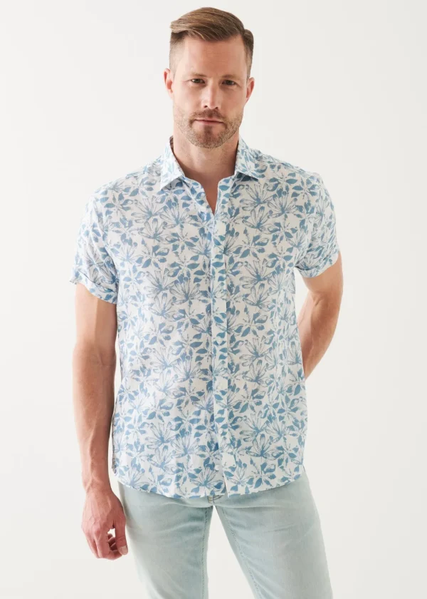 Floral Print Linen Short Sleeve Shirt