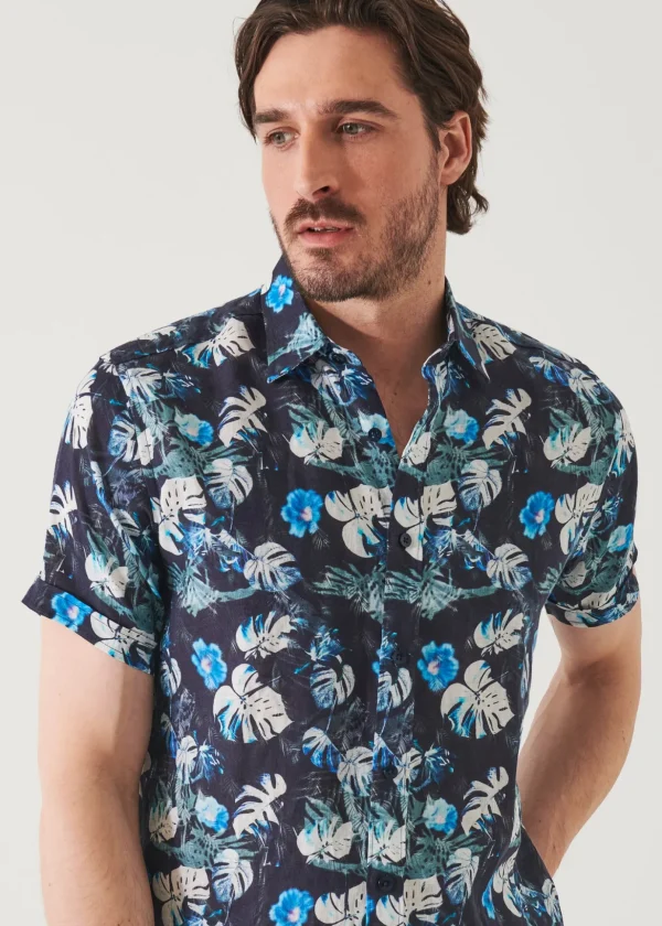 Floral Tropical Print Linen Shirt