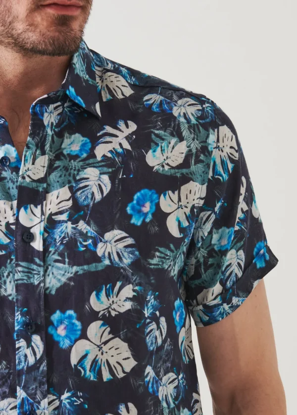 Floral Tropical Print Linen Shirt