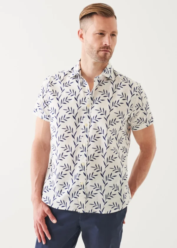 Leaf Print Cotton Short Sleeve Shirt