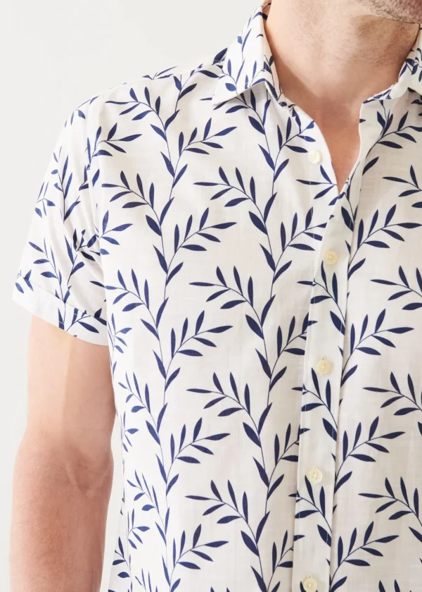 Leaf Print Cotton Short Sleeve Shirt